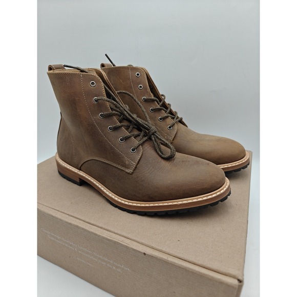 Nisolo Boots Mens Size 8 Brown Leather Martin All-Weather Ankle Combat Lug Sole